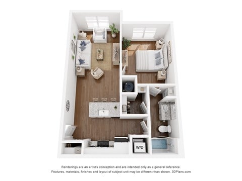 Floor plan for 1 bed, 1 bath, 731 sqft
